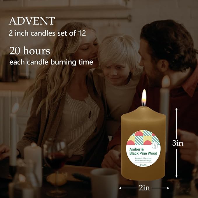 Home Scented Color Pillar Candles Set of12-2x3 inch - Dripless and Smokeless Large Pillar Candles, 20-Hours Long Burning Time Paraffin Candle for Dinner Table, Christmas and Home Deco