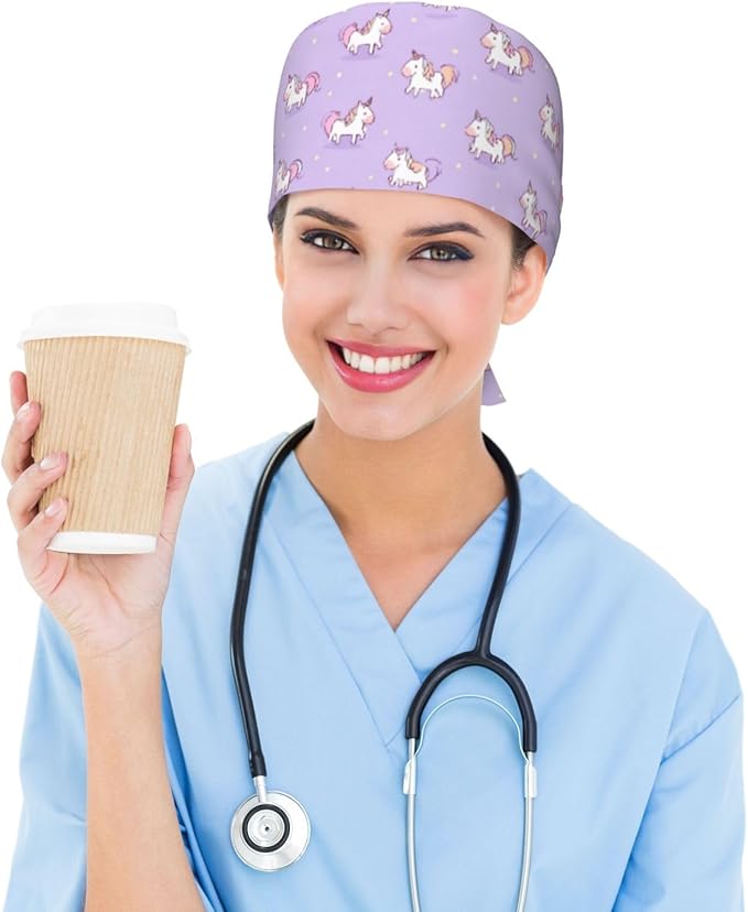 Alligator Ice Cream Working Cap, Scrub Cap with Sweatband, Adjustable Tie Back Hat Breathable Headgear for Women/Men