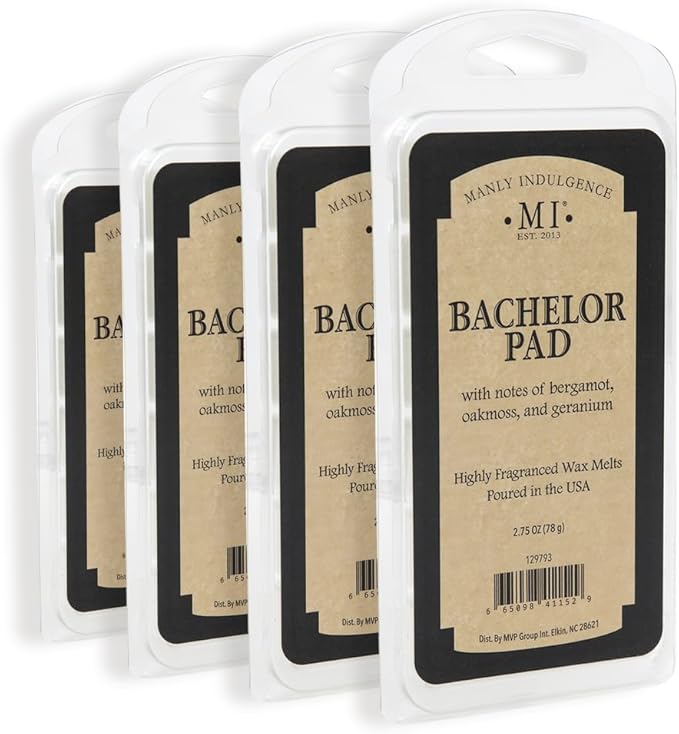 Manly Indulgence Bachelor Pad Scented Wax Melts, Wax Melt Warmer Cubes, Long Lasting Scented Wax Warmer Cubes, 4 Pack, 6 Cubes Each - Made in The USA
