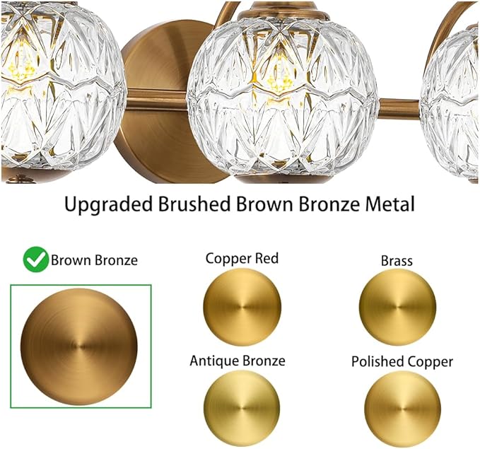 Brushed Antique Brass Bathroom Vanity Light Fixture Vintage Style - 3 Light G9 Bulb Compatible, 23" Wide Bathroom Lighting Over Mirror with Hand-Etched Glass Shades, Easy Mount for Makeup Area