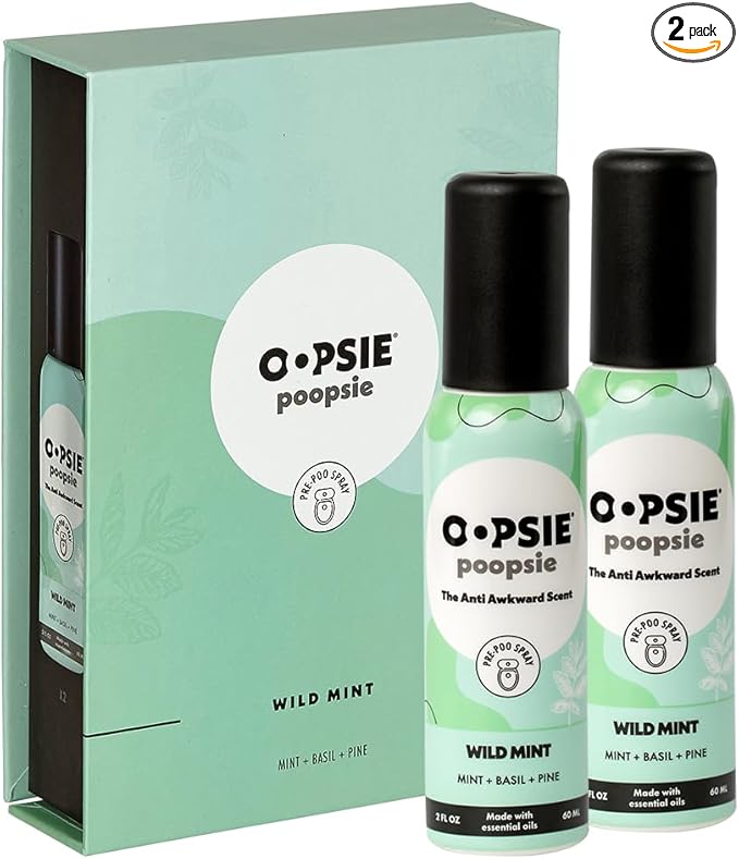 Oopsie Poopsie Toilet Spray – Before & After You Go Bathroom Odor Eliminator & Neutralizer Spray, Travel Size with Essential Oils, TSA Approved – Wild Mint 2 Pack – 2 Oz.