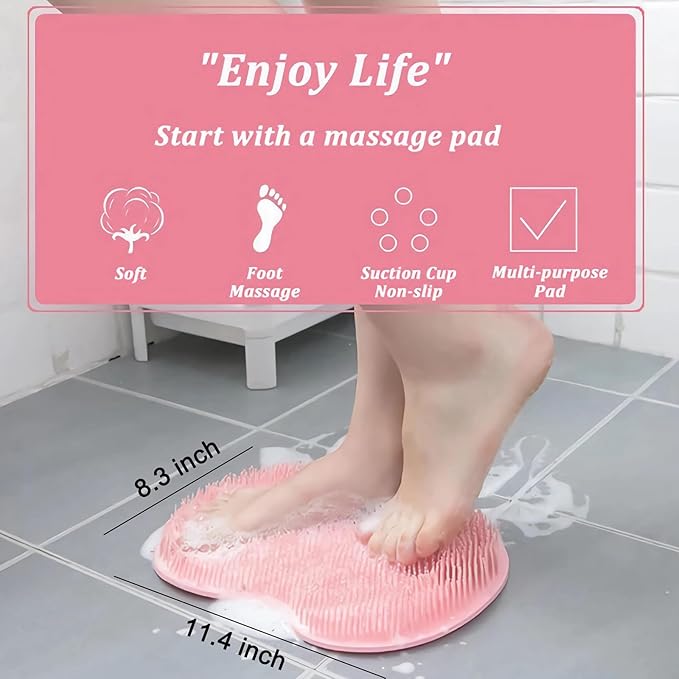2-Pack Shower Foot Scrubber Mat, Strong Grip Silicone Back and Foot Washer with Suction Cups, No Bend Deep Clean Massage Pad for Seniors, Men, Women