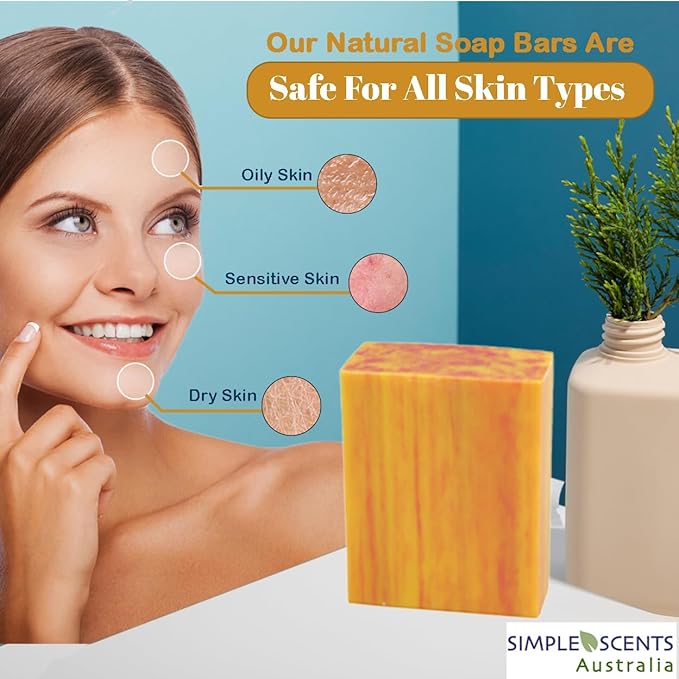 Simple Scents Australia Peach Scented Natural Soap Bars (5 Bars), 3.5oz Moisturizing French Triple Milled Soap Bars Enriched with Shea Butter - Pure Plant Oil Bath & Body