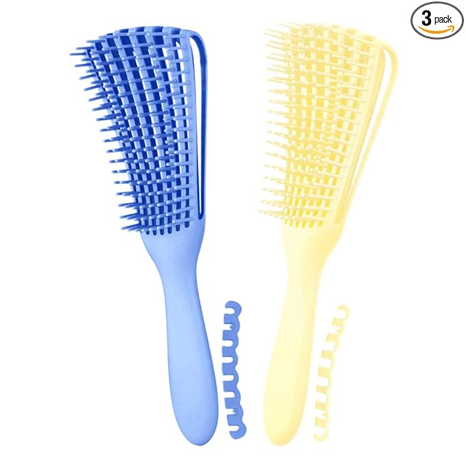 Hair Brush for Afro America/African Hair Textured 3a to 4c Kinky Wavy/Curly/Coily/Wet/Dry/Oil/Thick/Long Hair, Detangling Brush for Women (2 pcs, Blue-Beige)