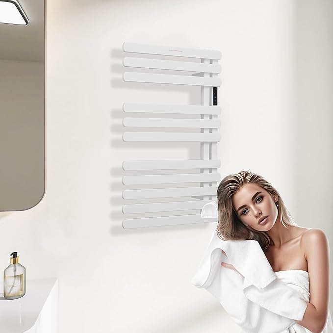 Electric Towel Warmer Rack,Heating Towel Warmer, Timer & Temperature Control, 11 Bar Stainless Steel Towel Heater for Bathroom, White, Plug-in(31.5x19.69x4.92in) Nordic Style