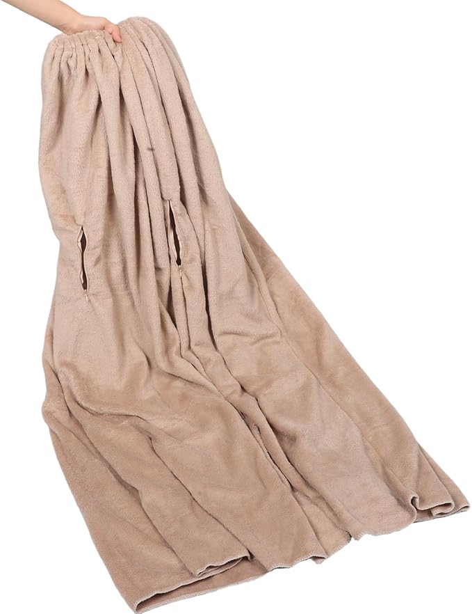 Thick Fleece Sauna Blanket Wrap with Coral Fleece Fabric Full Body Wearable Steam Sauna Robe Khaki Color 130cm Length