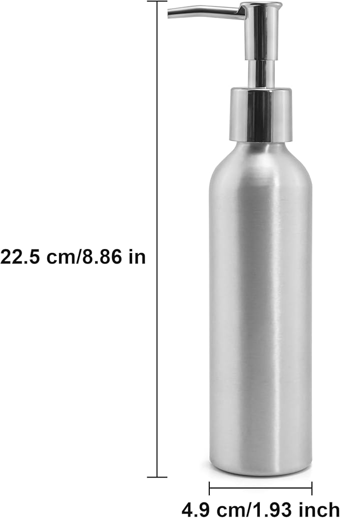 Elitzia ETAW02S ETAW03 Massage Oil Warmer Use Metal Pump Bottle Dispenser 1 Pack 8.45oz/250ml Portable Cylinder Massage Oil Gel Lotion Pump Durable Refillable Containers (Aluminum Bottle)
