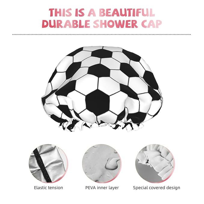 Sport Football Pattern Shower Cap For Women Reusable Waterproof Double Layers Bath Cap Hair Protection Elastic Ladies Spa Salon Shower Hat