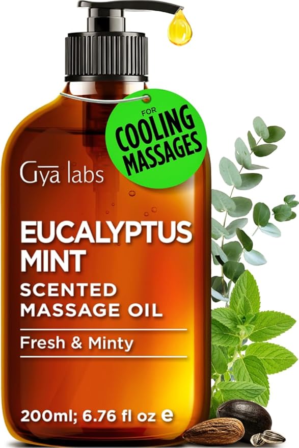 Gya Labs Eucalyptus Mint Massage Oil - 6.76 Fl Oz - Eucalyptus Mint Massage Oil for Sore Muscles and Relaxing Massages, Invigorating Scent - Non-Greasy Formula, Non-GMO and Cruelty-Free