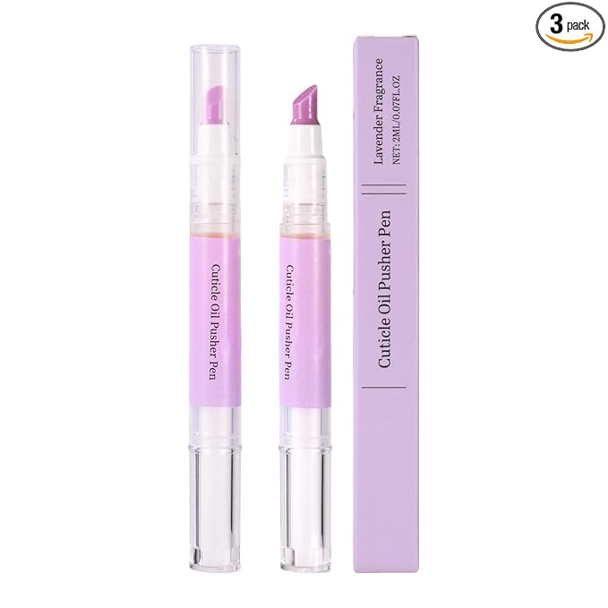 3pcs 3 in 1 Cuticle Oil Pen, Cuticle Pusher & Oil Pen with Ceramic Tip Nail Care Remover Tool for Dry Damaged Nails Hangnails Moisturizer Strengthen Brighten Nails (Purple)