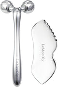 LeMeeOly Stainless Steel Gua Sha Facial Tools Metal GuaSha Tool for Face Neck, Detailer Gua Sha Lymphatic Drainage Reduce Wrinkles Face Massage Tool, Gift for Women (Guasha & Face Roller)