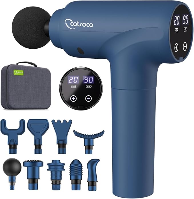 cotsoco Massage Gun Deep Tissue, Mothers Day Gifts for Mom, Muscle Massage Gun with 9 Attachment Heads 20 Speeds & Silent Brushless Motor for Pain Relief, Handheld Percussion Back Massager Gun
