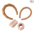 2Pcs Spa Headband for Washing Face & 1 Pair Wristband Set - Sponge Makeup Skincare Headband, Terry Cloth Bubble Soft Hairband, Puffy Padded Non-Slip Thick Hair Accessory for Women & Girls (Brown)