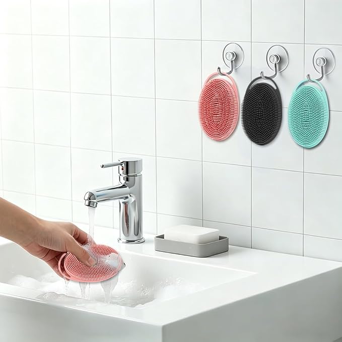 Silicone Body Scrubber 6 Pack Silicone Loofah Exfoliating Body Scrubber Soft Silicone Shower Brush with Handle Double Sided Bath Body Brush for Women Men Cleaning Massage Sensitive Skin, Lather Well