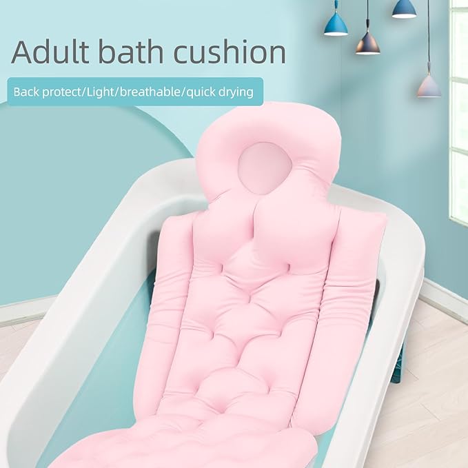 Full Body Bath Pillow for Bathtub Adult Tub Pillow Cushion for Bath for Headrest Neck Support (Pink)