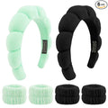 SPA Headbands for Washing Face Makeup Headbands with Bow Hair Band Women Facial Head Band Wrist Towel Wraps For Shower Face Mask Black Green, 6 Pack