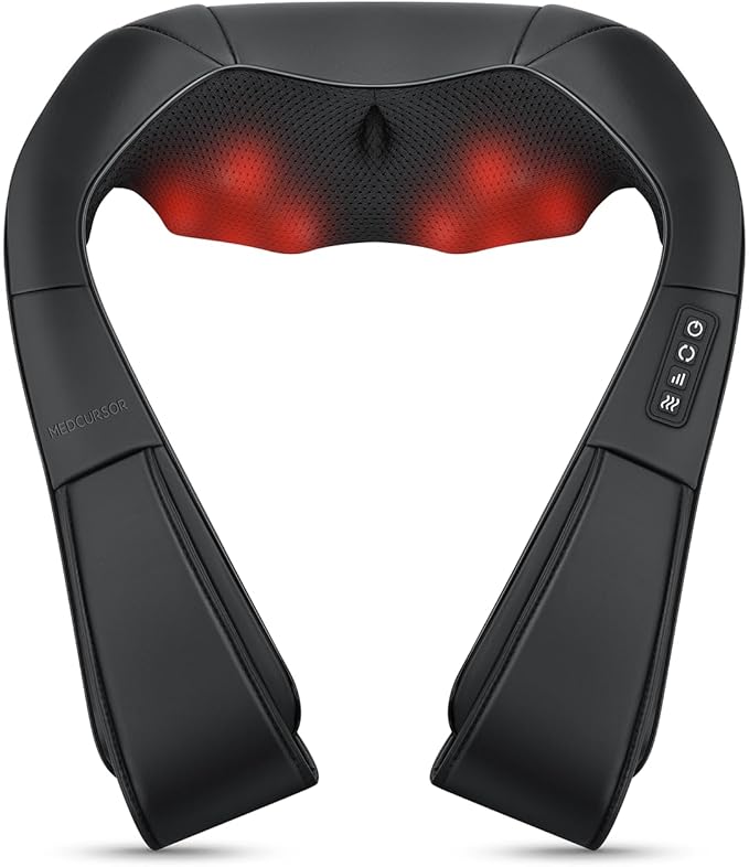 Medcursor Neck Massager - Portable Electric Neck and Back Massager with Heat, Deep Tissue 3D Kneading Pillow for Muscle Pain Relief, Ideal Father’s & Mother’s Day Gift, Not Cordless