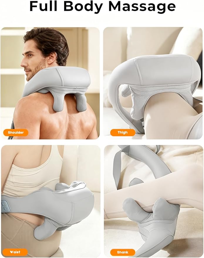 Shiatsu Neck Massager with Heat for Pain Relief Deep Tissue, Upgraded Adjustable Width 4D Kneading Shoulder Massage, Electric Back Massage Pillow, Gifts for Women Men Mom Dad, Mothers Day (Grey