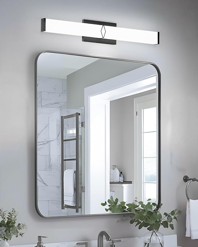 Modern Bathroom Light Fixtures,24inch Dimmable Bathroom Vanity Lights Over Mirror, 25W 2700LM LED Vanity Lights,5700K Matte Black Vanity Lighting Fixtures,ETL Certified Cool White