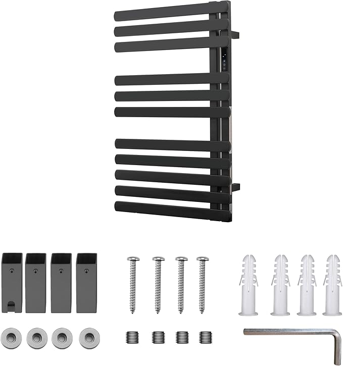Electric Towel Warmer Rack,Heating Towel Warmer, Timer & Temperature Control, 11 Bar Stainless Steel Towel Heater for Bathroom, Black, Plug-in(31.5x19.69x4.92in) Nordic Style