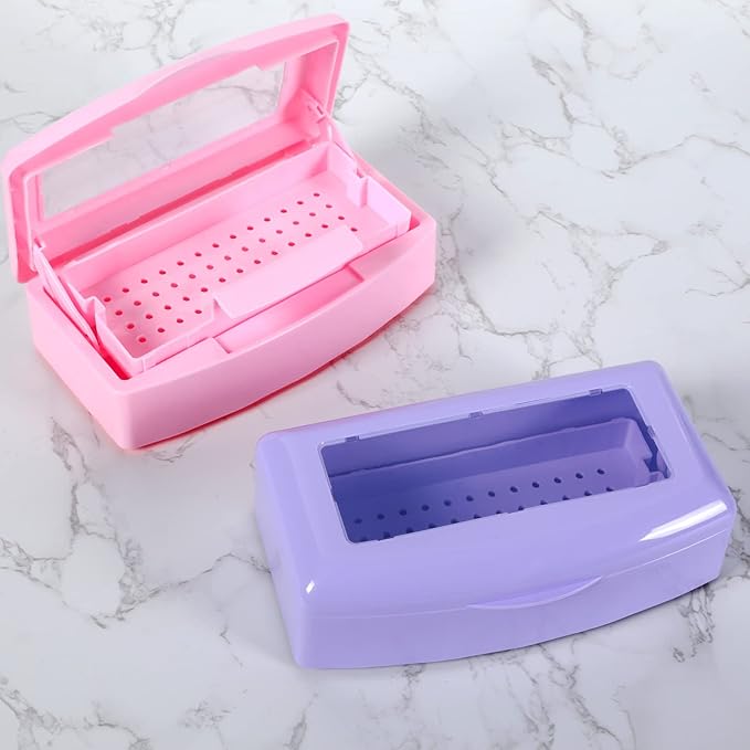 Plastic Sterilizing Tray-Sterilization Tray,Clean Sterilizer Box Storage Organizer for Nail,Tweezers,Hair Salon,Spa & Cutter Manicure Equipment-Clear Lid Pink