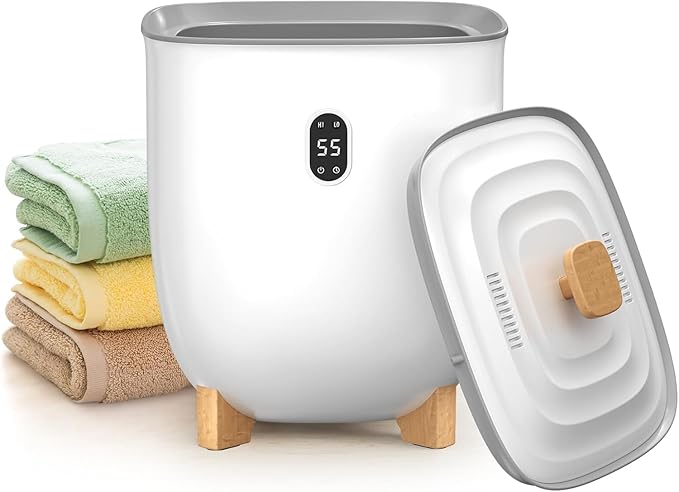 Electactic 25L Towel Warmer,Large Towel Warmers for Bathroom,Hot Towel Warmers Bucket with 2 Heating Modes,Auto Shut-Off,LCD Screen,Fits 2 Blankets,Bathrobes, Luxury White