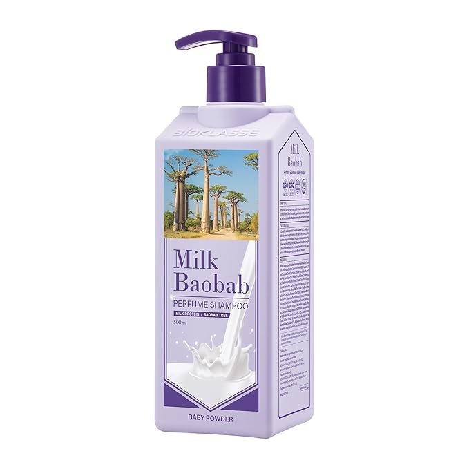 Milk Baobab Hydrating Shampo, Nourishing Korean Hair Care, Long-Lasting Baby Powder Fragrance, Hydrolyzed Keratin, Paraben-Free, 16.9 fl oz