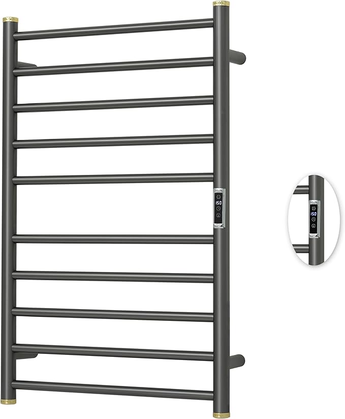 Electric Towel Warmer Rack,Heating Towel Warmer,Timer & Temperature Control,Wall-Mounted Plug-in for Bathroom,Brushed Gungrey,Stainless Steel,10-Bar(31.5x20.08x4.41in)