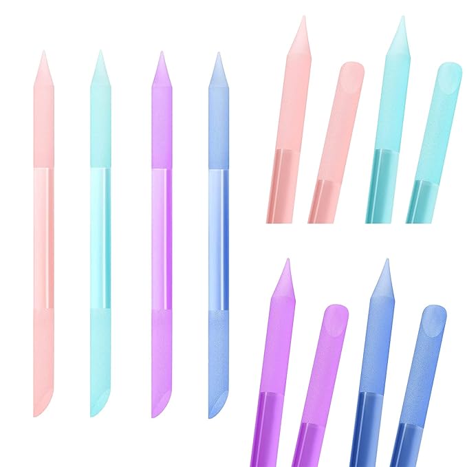 4Pcs Glass Cuticle Pusher, heemeei Dual-Ended Manicure Stick, Crystal Cuticle Pusher Glass File, Professional Precision Filing Cuticle Remover, Manicure Pedicure Tools for Nails and Cuticles Care…
