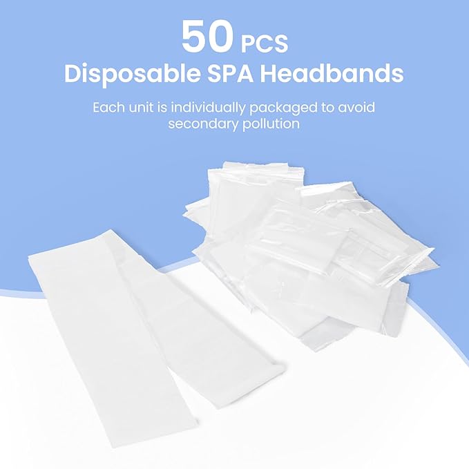 UNOISETION Disposable Spa Headbands 50 Pcs, Non-Woven Fabric Stretch Headband Wrap for Women, Esthetician Supplies Facial Headband for Skincare Makeup Sport Yoga Shower