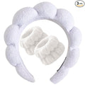 Beleki Spa Headband for Washing Face Wristband Set Sponge Headband Makeup Skincare Face Washing Headband Terry Cloth Bubble Puffy Hairband Non Slip Headwear Hair Accessory for Women - White