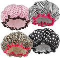 4 Pcs Shower Cap for Women Double Waterproof Layers Reusable Elastic by TCOTBE
