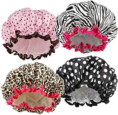 4 Pcs Shower Cap for Women Double Waterproof Layers Reusable Elastic by TCOTBE