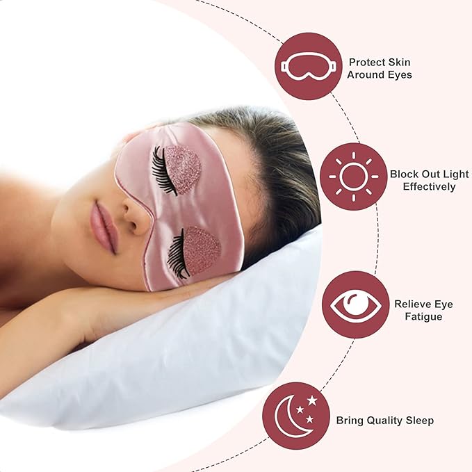 Sleep Mask, Ulbemoll Silk Eye Mask Satin Blindfold Smooth Soft Breathable Travel Eye Cover Eyeshade Gifts with Elastic Strap for Women Girls Valentine's & Mother Day- Pink