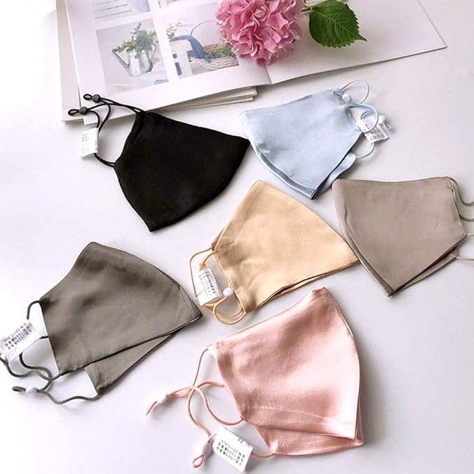 ROSEWARD 100% Mulberry Silk Face Mask for Women Men Reusable Adjustable with Filter Pocket