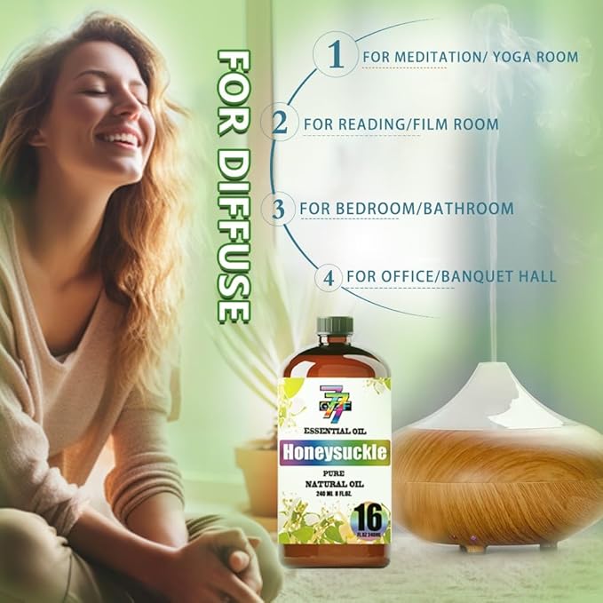 Honeysuckle Essential Oil - GV77ZF Honeysuckle Oils for Diffusers, Humidifiers, DIY Candles, Soap, Cleaning, Home, Office, Yoga, Massage, Gifts - 16 fl oz (480 ml)