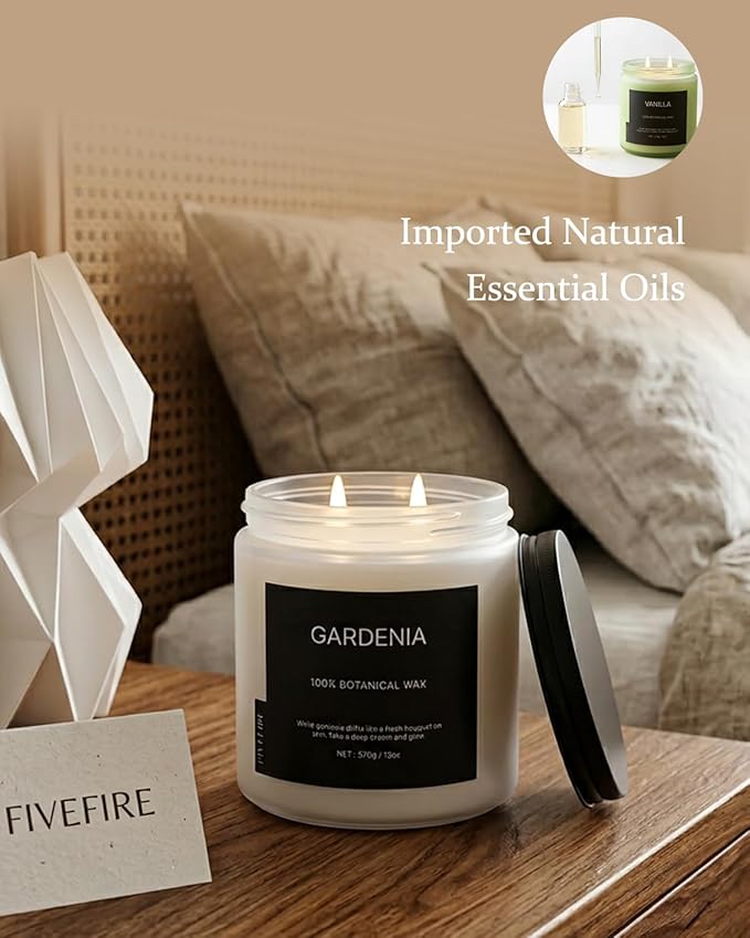 Gardenia Home Scented Candles, 13oz Organic Soy Wax, 76-Hour Clean Burning, Natural Candles Non Toxic, White Floral Scent for Relaxation, Aromatherapy Housewarming Candle for Men Women