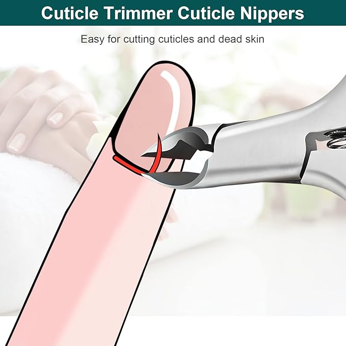 CGBE Cuticle Trimmer, 3/4 Jaw Extremely Sharp Cuticle Nippers, Professional Nail Cuticle Trimmer Tools, Non-slip Silicone Handle Cuticle Clipper for Nail Care Pedicure Manicure Nail (Black)