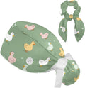 Scrub Caps Women Ponytail Cute Pink and White Leaves Caps Bouffant Working Hat Elastic Tie Back Hats with Button