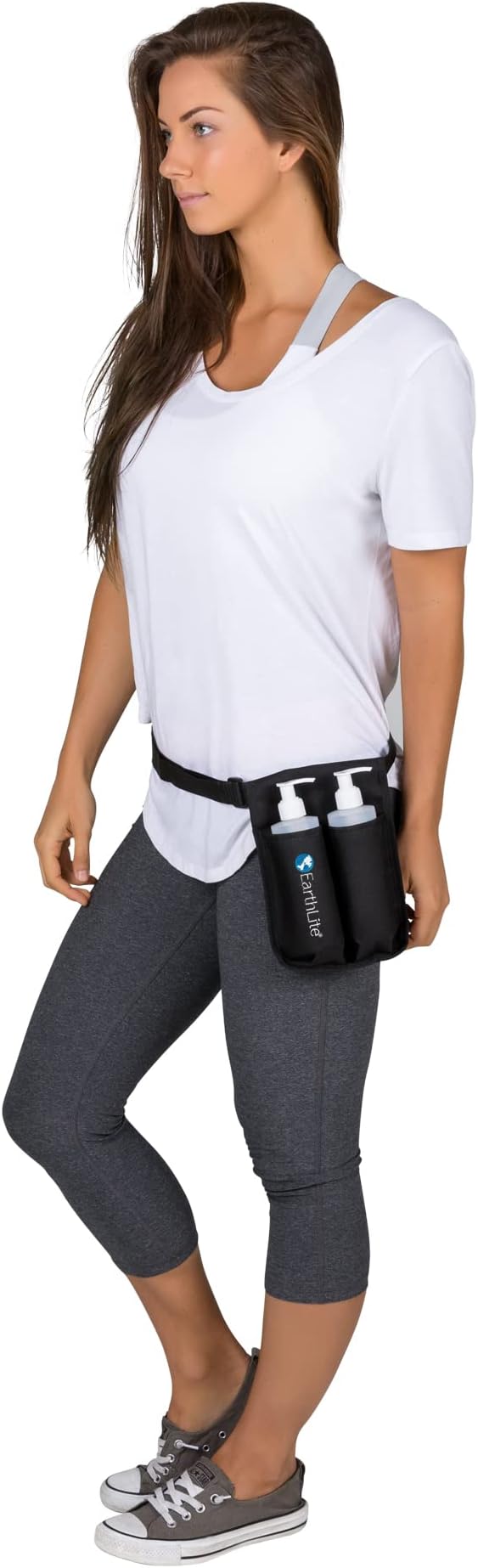 EARTHLITE Massage Bottle Double Holster Kit - Incl. 2 Bottles, Heavy Duty Strap, Adjustable for Massage Oil & Massage Lotion (2X 8oz)
