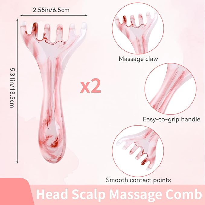 2 Pcs Head Massager Scalp Massager Tool, Six Claw Massage Comb, Multi-Functional Manual Gua Sha Tools Therapy Comb for Relieve Fatigue and Relax the Body（Amber）