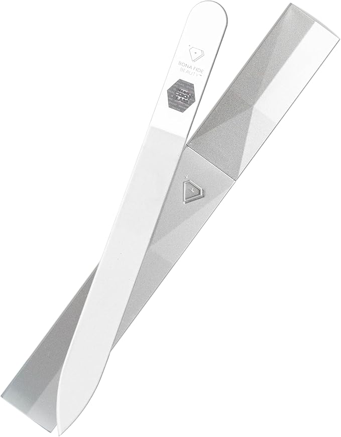 Bona Fide Beauty Czech Glass Nail Files for Natural Nails (Clear) - 1Pc Crystal Nail Filer, Nano Glass File with Case Handcrafted in the Czech Republic