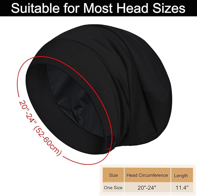 Sleep Cap Bonnet for Sleeping, Adjustable Cooling Ice Silk Lined Hair Bonnets for Natural Curly Braids Beanie Hat Women Men