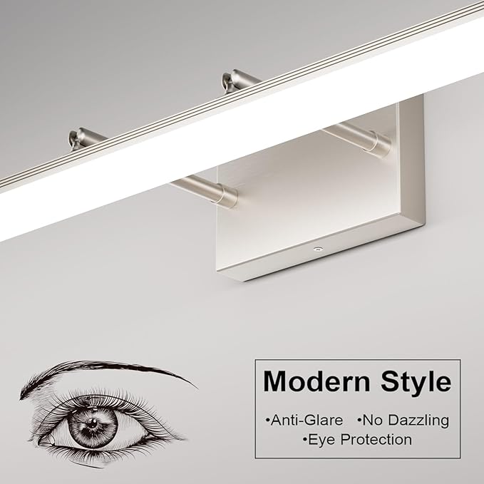 Aipsun 24 inch Modern Brushed Nickel Vanity Light Adjustable Bathroom Light Fixtures Over Mirror Rotatable Vanity Lighting 5500K