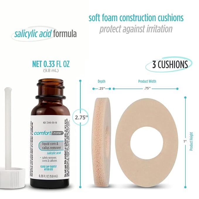 Maximum Strength Liquid Corn & Callus Remover for Feet & Hands with Salicylic Acid, Effective Corn and Callus Remover for Toes & Fingers with Applicator, 0.33 Oz, 4 Piece Set