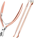 Cuticle Trimmer Cuticle Remover with Cuticle Pusher, XUNXMAS Professional Stainless Steel Durable Pedicure Manicure Tools Cutter Nipper Scissor Clipper for Fingernails and Toenails Rose Gold