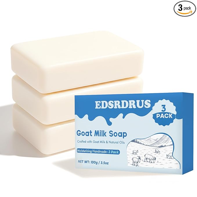 EDSRDRUS Goat Milk Soap Bars 3.5 oz, Pack of 3 – All Natural Goat’s Milk, Glycerin Soap with Avocado, Castor & Coconut Extracts, Nourishing for Sensitive Skin
