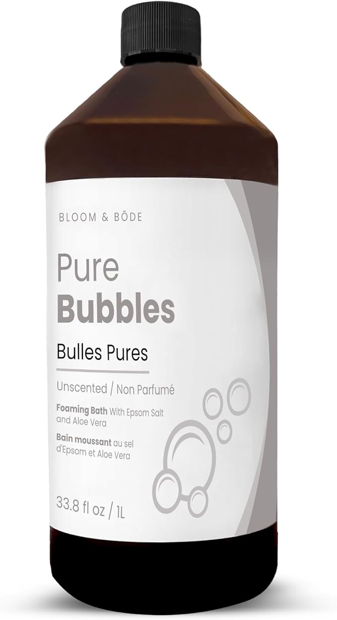 Luxury Unscented Foaming Bath - Natural Fragrance-Free Bubble Bath with Aloe Vera and Epsom Salt - Pure Bubbles Scent (Unscented), 33.8 fl oz / 1L