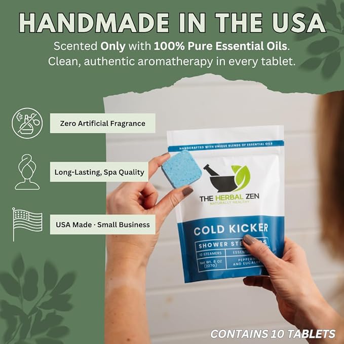 Cold Kicker Shower Steamers Aromatherapy for Relief - USA Made - Peppermint & Eucalyptus Shower Bomb Tablets - Mothers Day Gift for Mom - Soothing Natural Essential Oils (20 Pack)