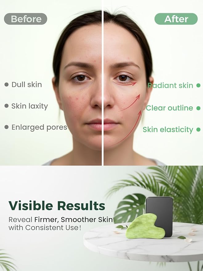 Gua Sha Facial Tools, Natural Jade Stone Guasha Tool for Face Acupuncture Therapy Trigger Point Treatment, Gua Sha Scraping Massage Tool